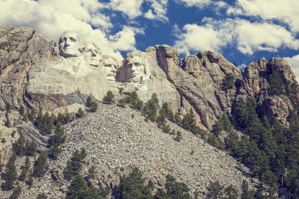 Mount Rushmore located in the Black Hills of South Dakota, USA